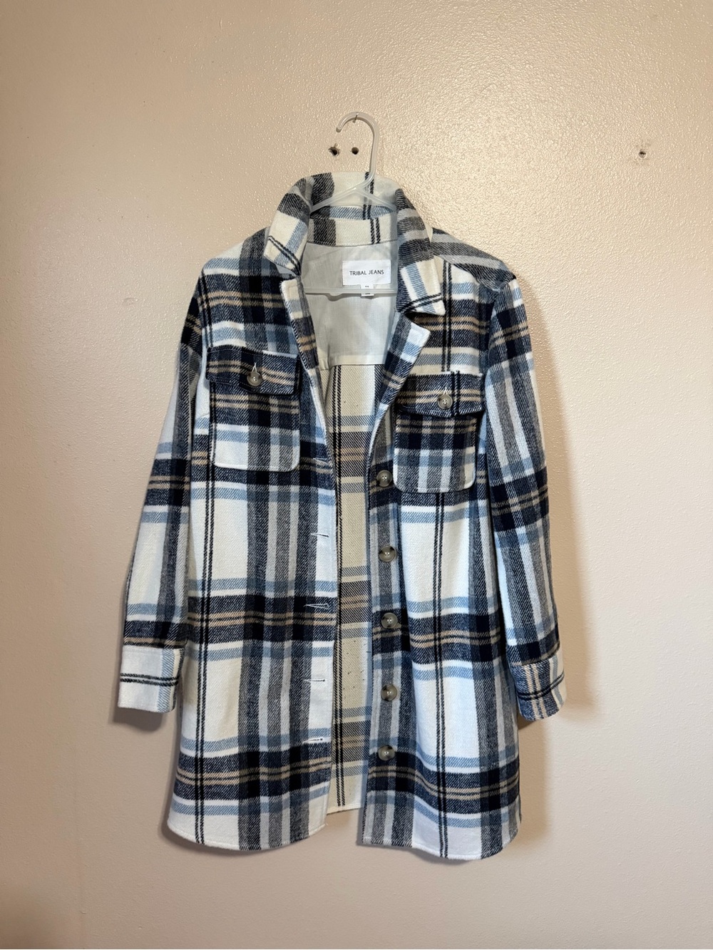 Women's Blue & White Plaid Utility Shacket